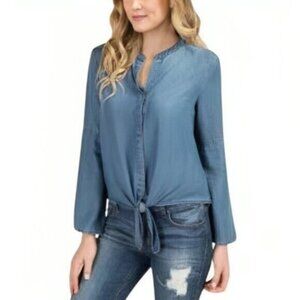 Harper Chambray Long Sleeve Tie Blue Shirt Size Medium